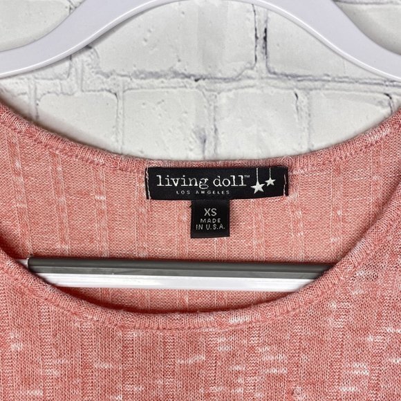 Living Doll Size XS Lightweight Pink Knit Scoop Neck Top Off White Lace Trim - Picture 6 of 9